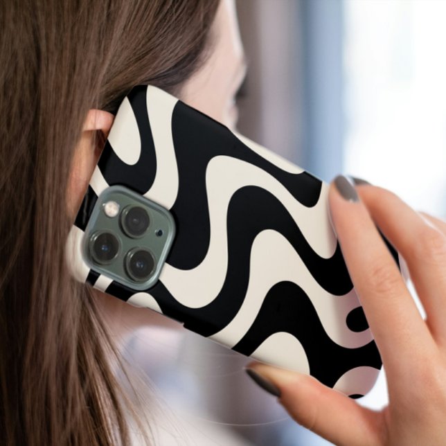 Coques Case-Mate iPhone Boîtier téléphonique Abstrait Retro Liquid Swirl M (Retro Liquid Swirl Abstract Pattern in Black and Almond Cream iPhone Case)