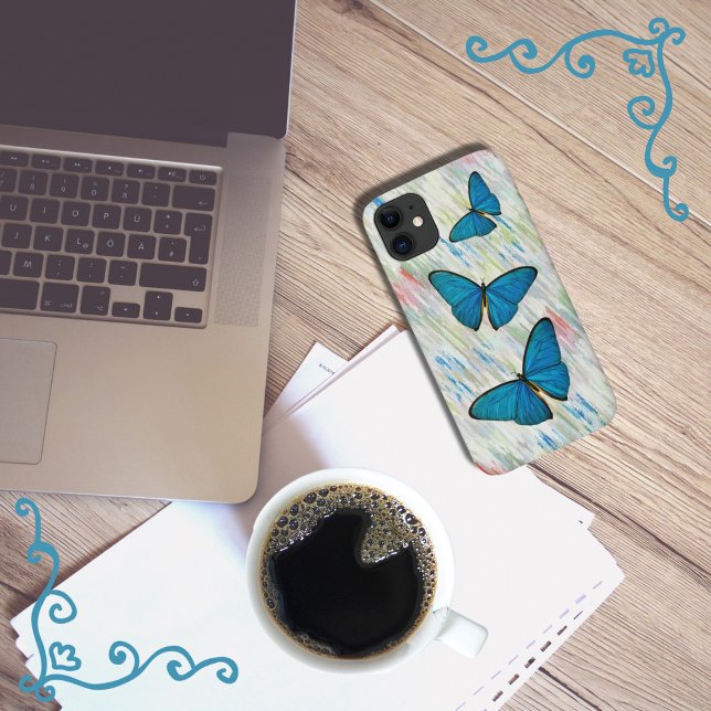 Coques Case-Mate iPhone Boîtier téléphonique Bleu Papillon Art (Créateur téléchargé)