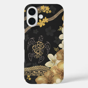 Coque Pour iPhone 16 Boîtier téléphonique Golden Hawaii Hibiscus & Tapa