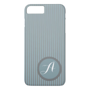 Coque iPhone 8 Plus/7 Plus Boîtier téléphonique moderne Monogramme bleu rayé
