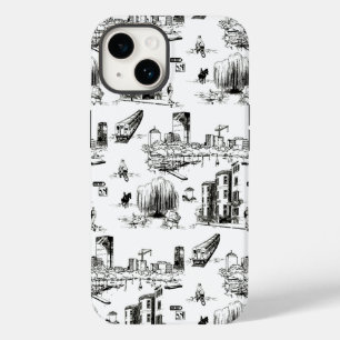 Coque Case-Mate iPhone Boîtier téléphonique noir et blanc de Boston Toile
