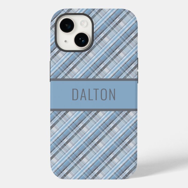 Coques Case-Mate iPhone Boîtier téléphonique personnalisé bleu plaid (Verso)