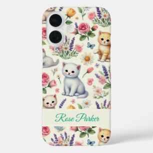 Coque Pour iPhone 16 Boîtier téléphonique personnalisé Kitten et Floral