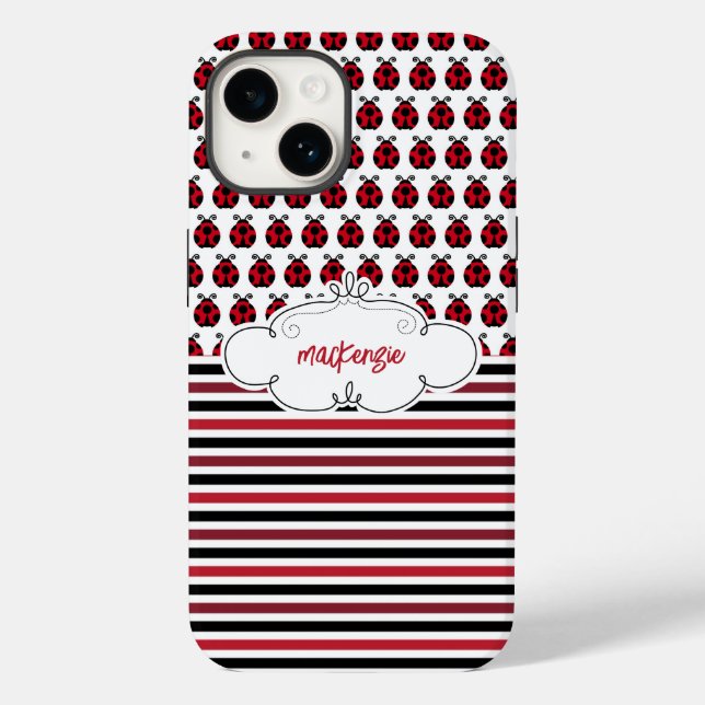 Coques Case-Mate iPhone Boîtier téléphonique personnalisé Ladybugs & Strip (Verso)