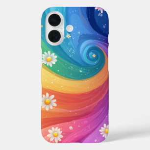 Coque Pour iPhone 16 Boîtier téléphonique Rainbow Bloom Swirl