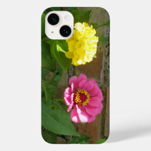 Coque Pour iPhone 14 Boîtier Zinnias rose et jaune iPhone 4