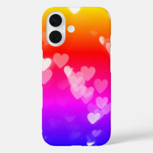 Coque Pour iPhone 16 Bokeh Hearts Sur Neon Gradient Rainbow