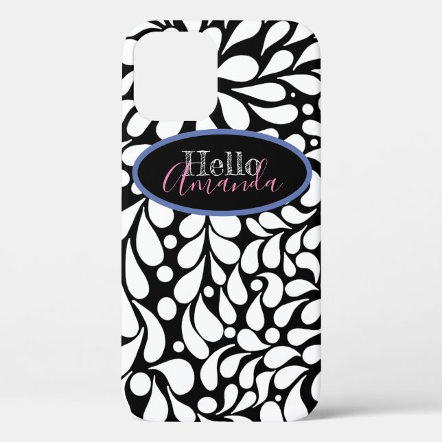 Coques Case-Mate iPhone Bold modern white flowers on black background Case (Verso)