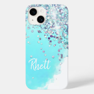 Coque Case-Mate iPhone Bonbon de coton mignon bleu argent parties scintil