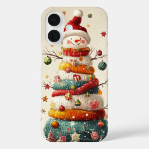Coque Pour iPhone 16 Bonhomme de neige arbre de Noël tricoté fantaisist