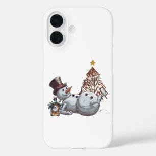 Coque Pour iPhone 16 Bonhomme de neige ivre avec une bouteille de whisk
