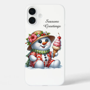 Coque Pour iPhone 16 Plus Bonhomme de neige personnalisable de plage de Noël