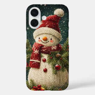 Coque Pour iPhone 16 Bonhomme de neige tricoté Branches de sapin festiv