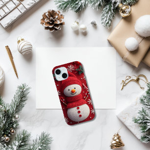 Coque Case-Mate iPhone Bonhomme de neige tricoté cosy rouge blanc Noël fe