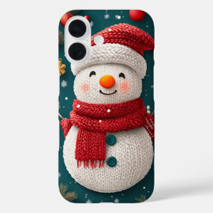 Coque Pour iPhone 16 Bonhomme de neige tricoté de Noël hivernal festif