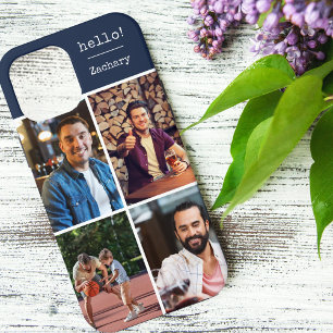 Case-Mate iPhone Case Bonjour ! Collage de 4 photos personnalisé bleu fo