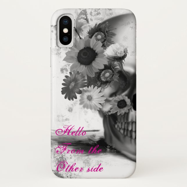 Coques Case-Mate iPhone Bonjour de l'autre côté du crâne de papillon flora (Dos)