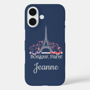 Coque Pour iPhone 16 Bonjour Paris Chic Français Nom Personnalisé