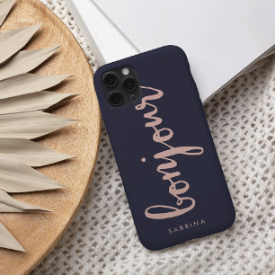 Coque Pour iPhone 16 Bonjour Rose & Navy Chic Personnalisé