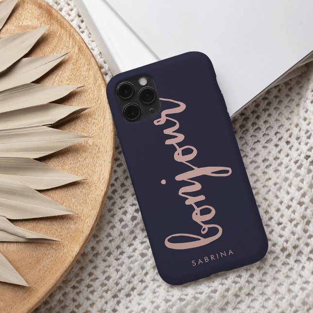 Coques Case-Mate iPhone Bonjour Rose & Navy Chic Personnalisé (Créateur téléchargé)