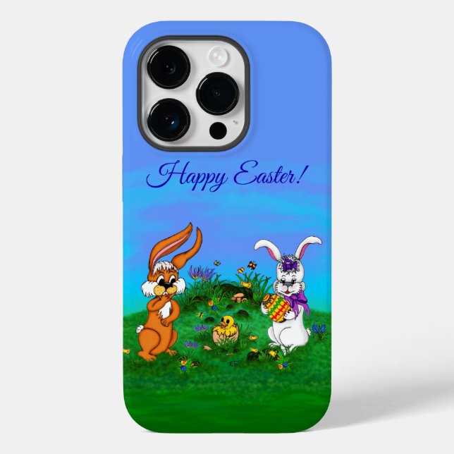 Coques Case-Mate iPhone Bonne Pâques ! Lapin avec lapin et poussin (Verso)