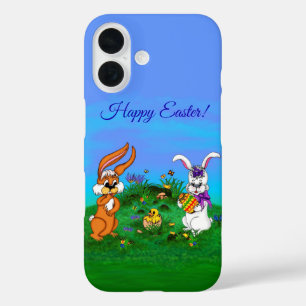Coque Pour iPhone 16 Bonne Pâques ! Lapin avec lapin et poussin