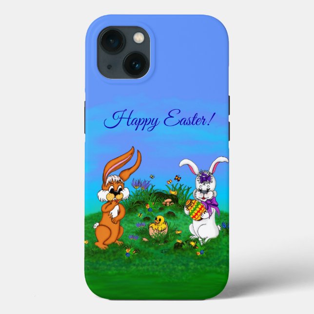 Coques Case-Mate iPhone Bonne Pâques ! Lapin avec lapin et poussin (Verso)