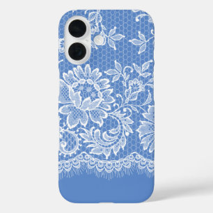 Coque Pour iPhone 16 Bordure Blanche Lacy en bleu