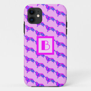 Case-Mate iPhone Case Bordure Collie Chien rose et bleu Silhouette Monog