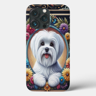 Case-Mate iPhone Case Bordure colorée et fleurie de chien maltais élégan
