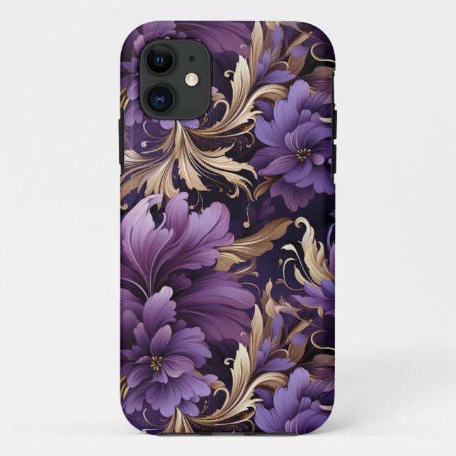 Coques Case-Mate iPhone Botanique Florale Chic Golden Et Purple (Dos)