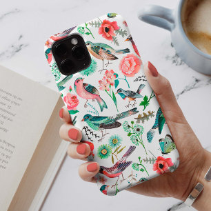 Case-Mate iPhone Case Botanique rose rouge et vert Fleurs Oiseaux Motif