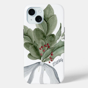 Coque Case-Mate iPhone Botanique Vert Argent Ruban Personnalisé