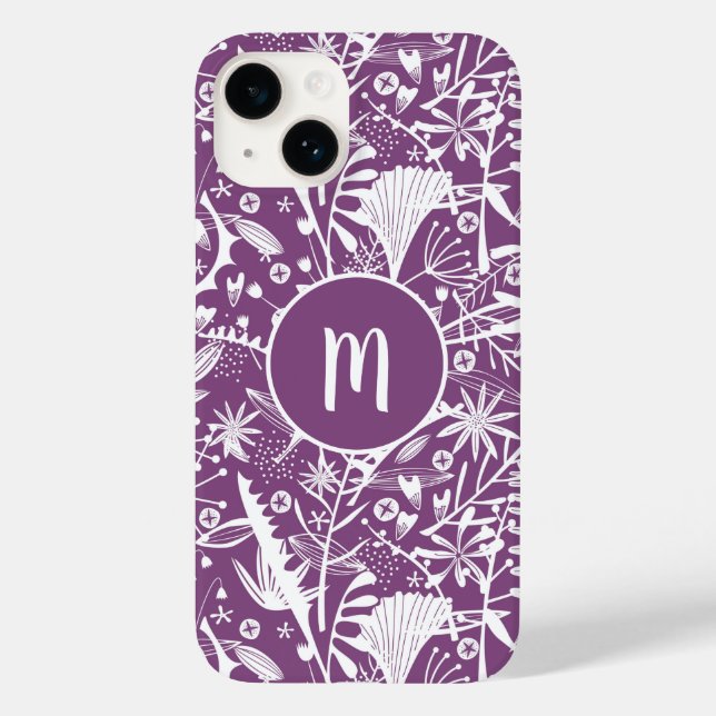 Coques Case-Mate iPhone Botanique violet monogramme (Verso)