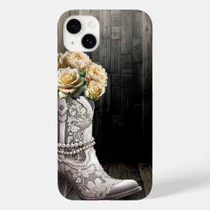 Coque Case-Mate iPhone Bottes à lacets de cowgirl et fleurs blanches mari