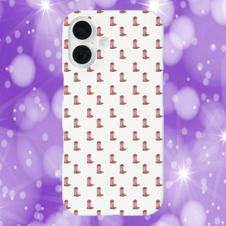Coque Pour iPhone 16 Bottes de cowboy rose et Brown avec étoiles violet