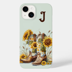 Coque Case-Mate iPhone Bottes de cowgirl et tournesols monogrammés