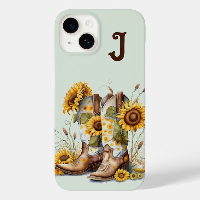 Coques Case-Mate iPhone Bottes de cowgirl et tournesols monogrammés (Verso)