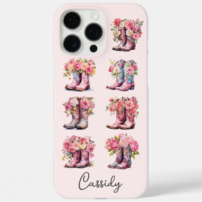 Coques Case-Mate iPhone Bottes de cowgirl roses avec fleurs monogrammées (Verso)