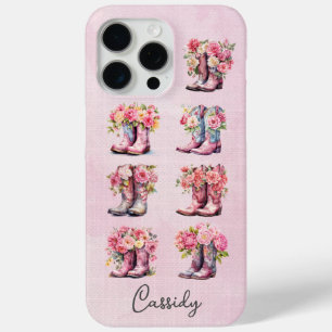 Coque Case-Mate iPhone Bottes de cowgirl roses avec fleurs monogrammées