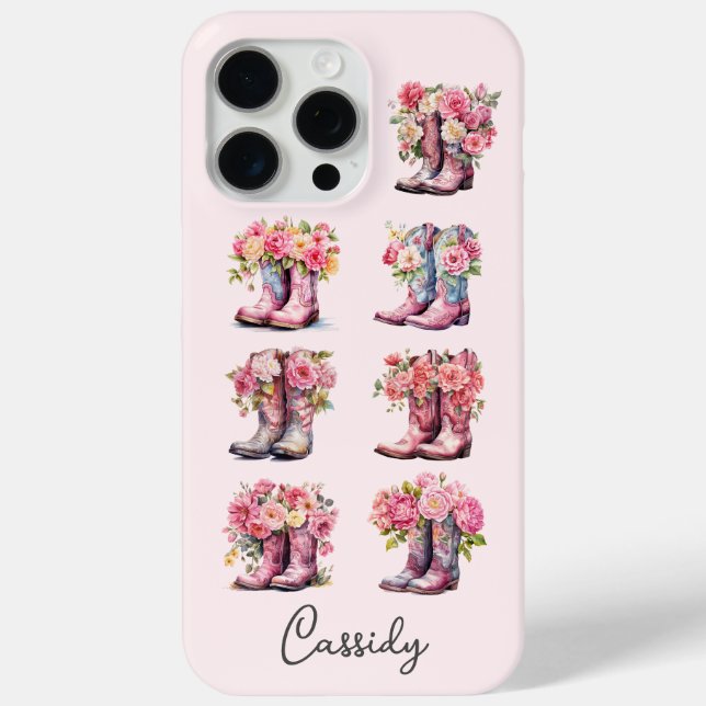 Coques Case-Mate iPhone Bottes de cowgirl roses avec fleurs monogrammées (Verso)