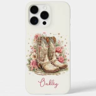 Coque iPhone 16 Pro Max Bottes élégantes de cowgirl avec fleurs monogrammé