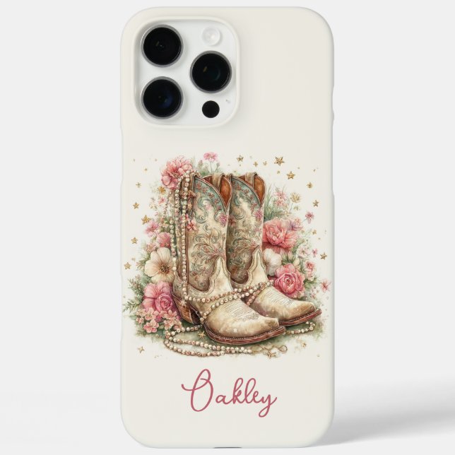 Coques Case-Mate iPhone Bottes élégantes de cowgirl avec fleurs monogrammé (Verso)