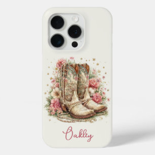 Coque Case-Mate iPhone Bottes Élegantes de Cowgirl avec Fleurs Monogrammé