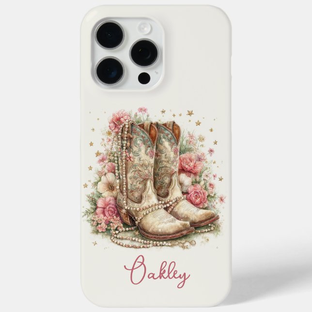 Coques Case-Mate iPhone Bottes élégantes de cowgirl avec monogramme de fle (Verso)