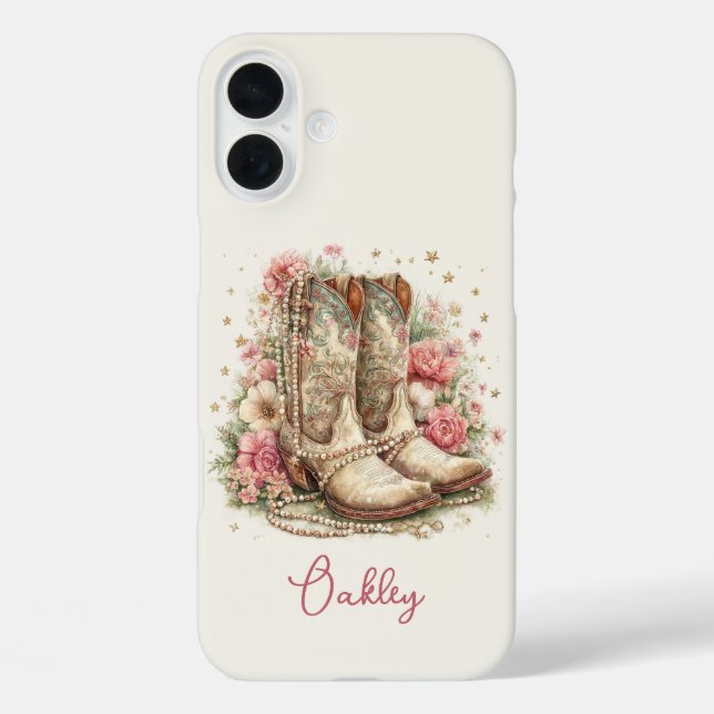 Coques Case-Mate iPhone Bottes élégantes de cowgirl avec monogramme de fle (Verso)
