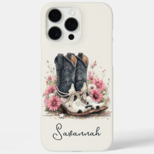 Coque iPhone 16 Pro Max Bottes élégantes en cuir de vache avec monogramme