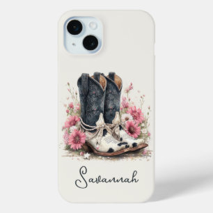 Coque Case-Mate iPhone Bottes élégantes en cuir de vache avec monogramme