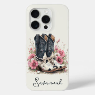 Coque Case-Mate iPhone Bottes élégantes en cuir de vache avec monogramme 