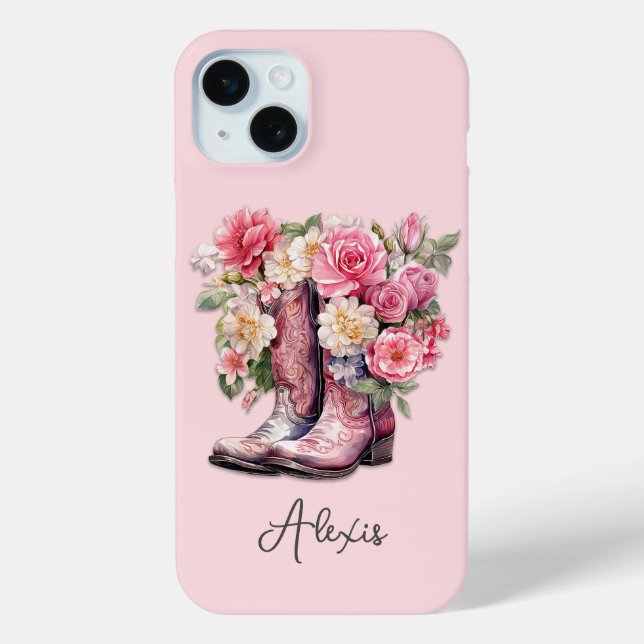 Coques Case-Mate iPhone Bottes roses avec monogramme de fleurs (Verso)